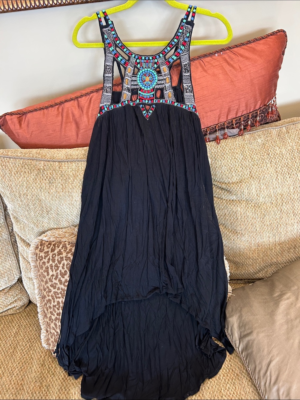 Free People Embellished Black High-Low Tunic Top -L-NWT